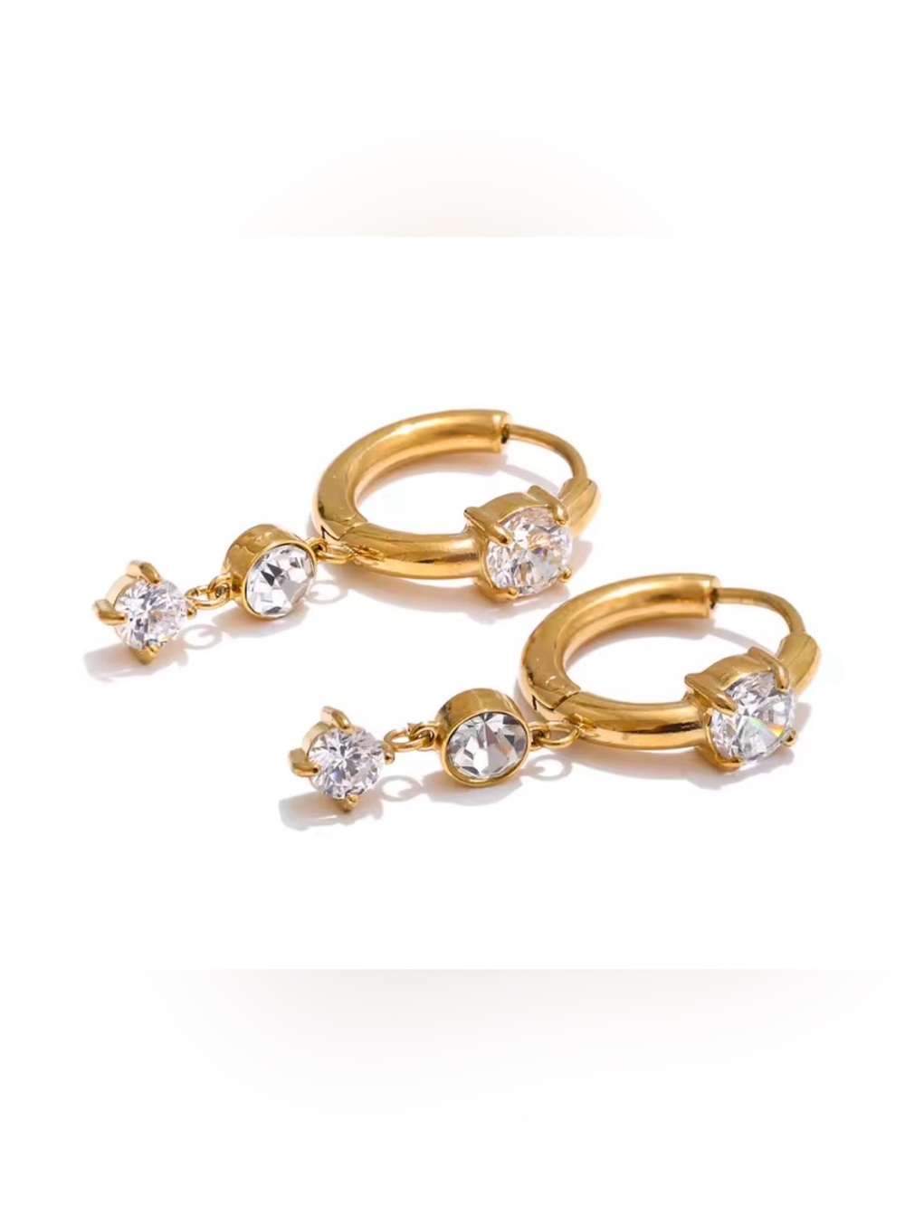 18k Gold Filled Diamond Drop Hoop Earrings